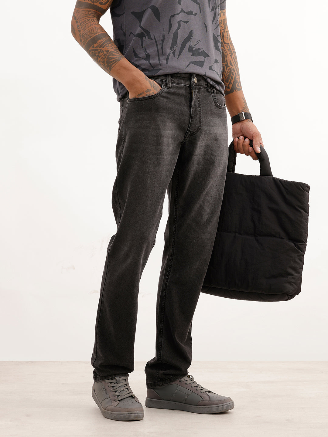 Faded Slim Fit Denim Jeans | Dark Grey