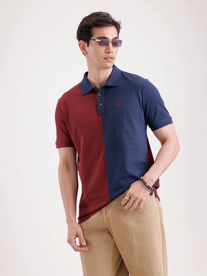 Cut & Sew Polo T-Shirt   |  Maroon