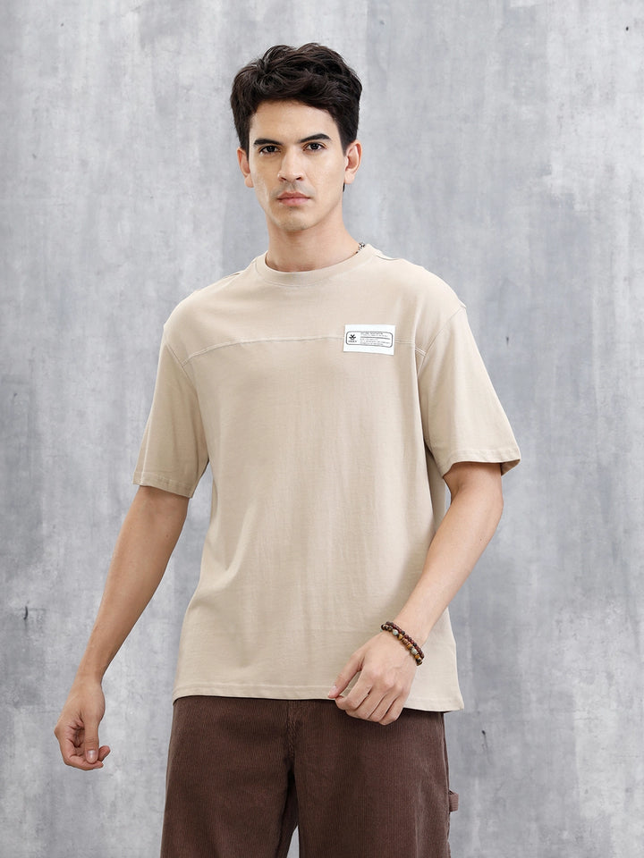 Solid Patch Detail T-Shirt | Khaki