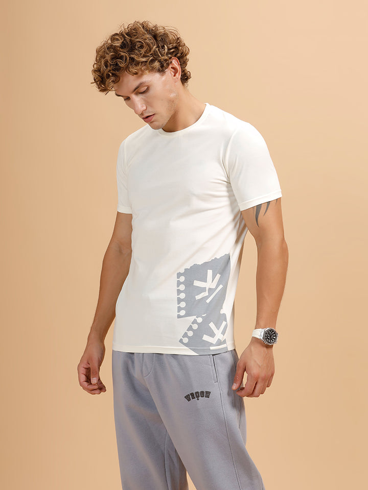 Placement Print Slim Fit T-Shirt | White