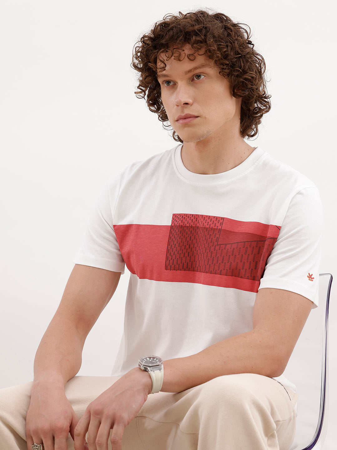 Placement Printed Slim Fit T-Shirt | White