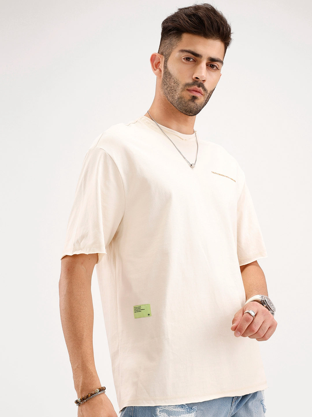 Oversized Raw Edge T-Shirt | Beige