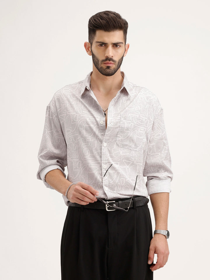 Oversized AOP Full Sleeved Shirt | Grey
