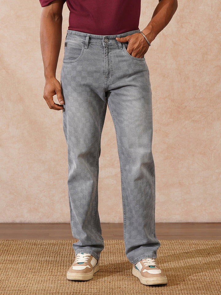 Laser Print Anti Fit Jeans | Grey