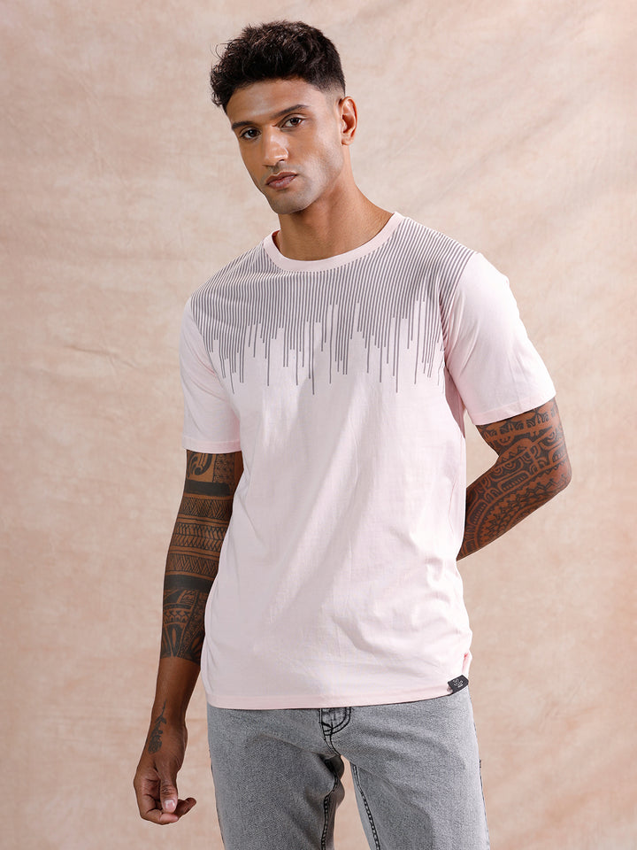 Dripping Stripe Printed T-Shirt | Pink
