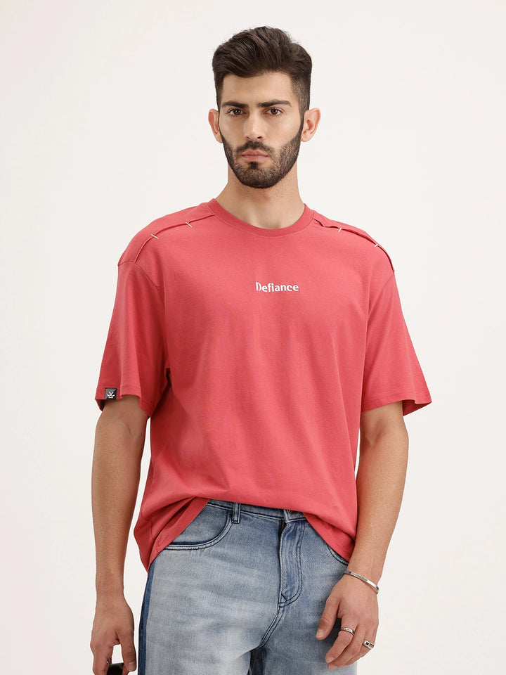 Oversized Fit Embroidered T-shirt | Red