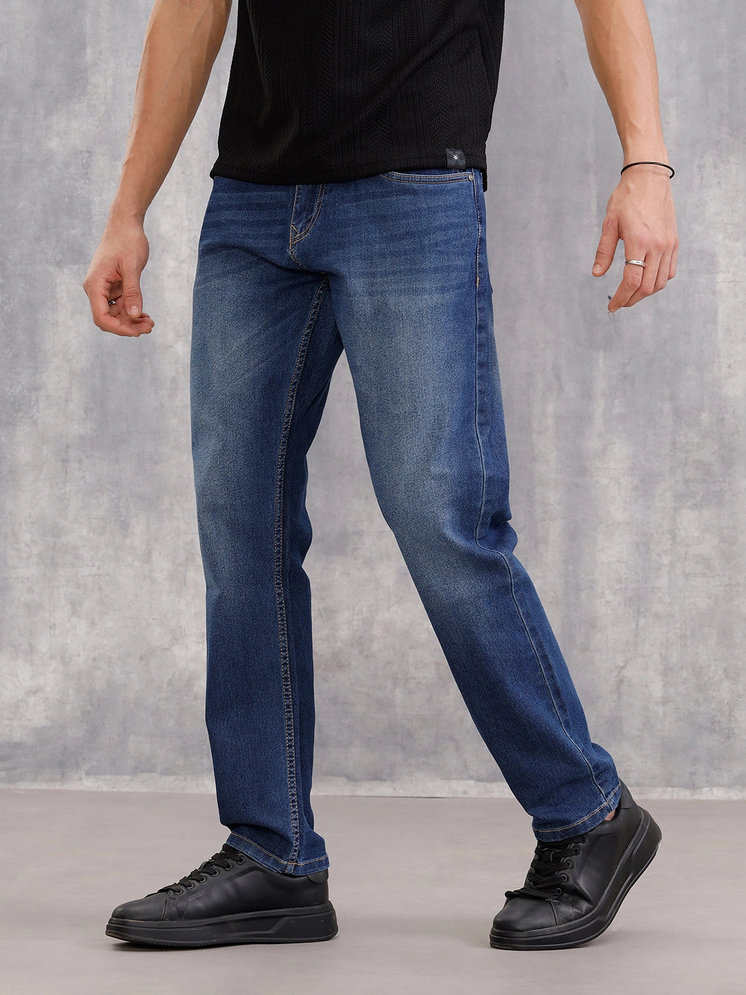 Relaxed Fit Cotton Stretch Mid Washed Jeans | Blue