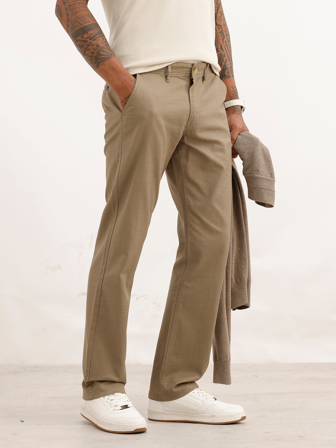 Classic Solid Straight Fit Trouser | Olive
