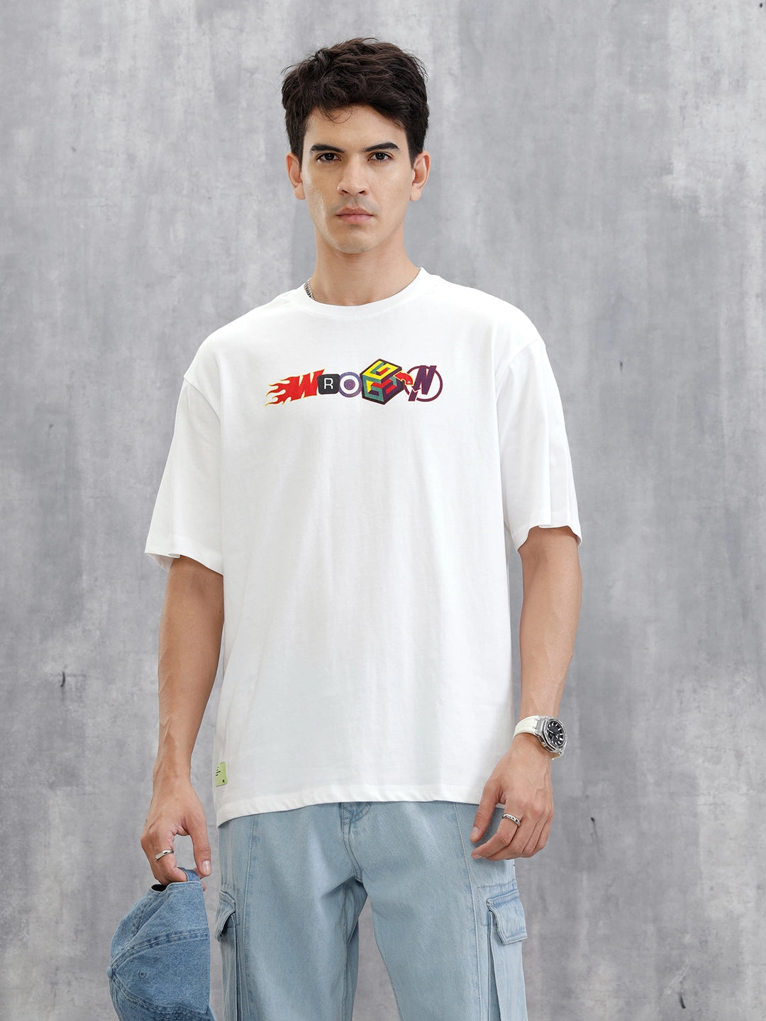 Placement Printed Oversized T-Shirt | White