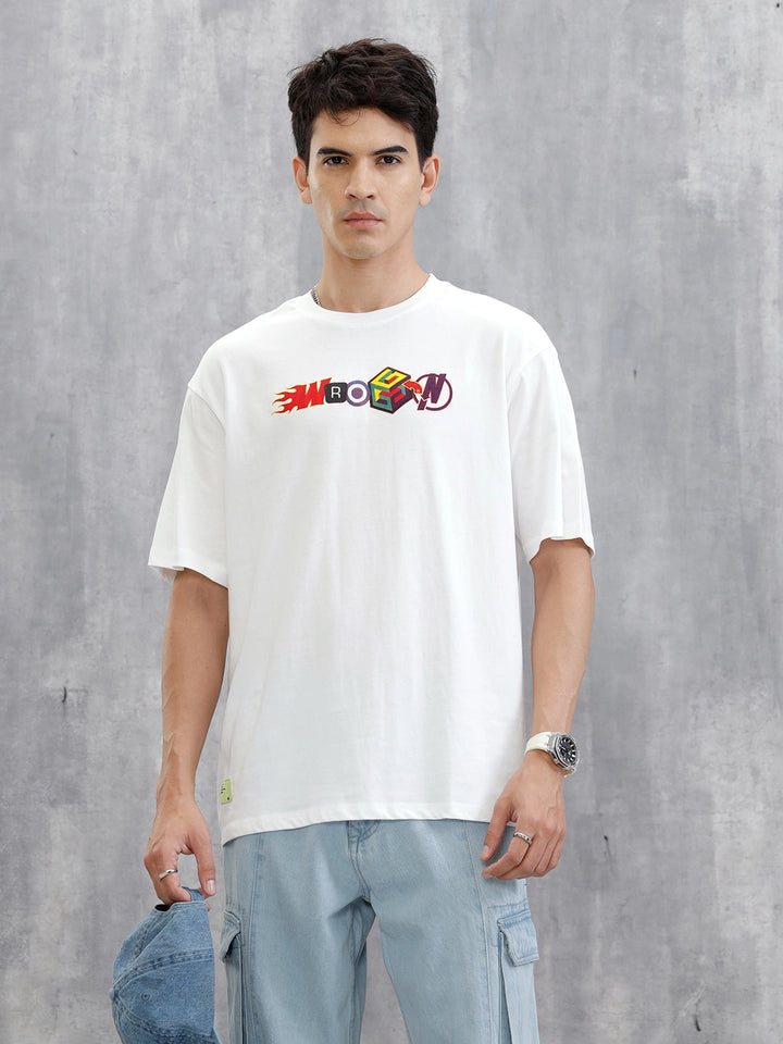 Placement Printed Oversized T-Shirt | White