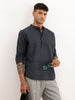 Textured Slim Fit Mandrin Collar Shirt | Navy Blue
