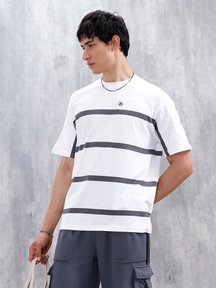 Men’s Casual Cut & Sew Striped Tee | White