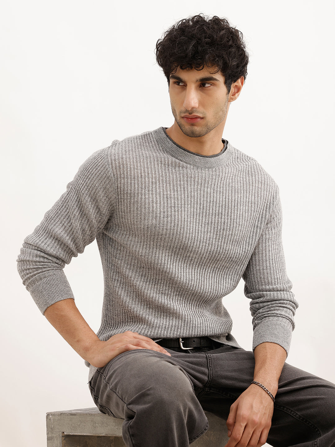 Solid Regular Fit Knitted Sweater | Brown