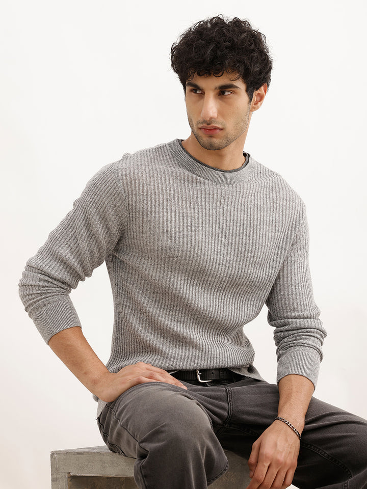 Solid Regular Fit Knitted Sweater | Brown