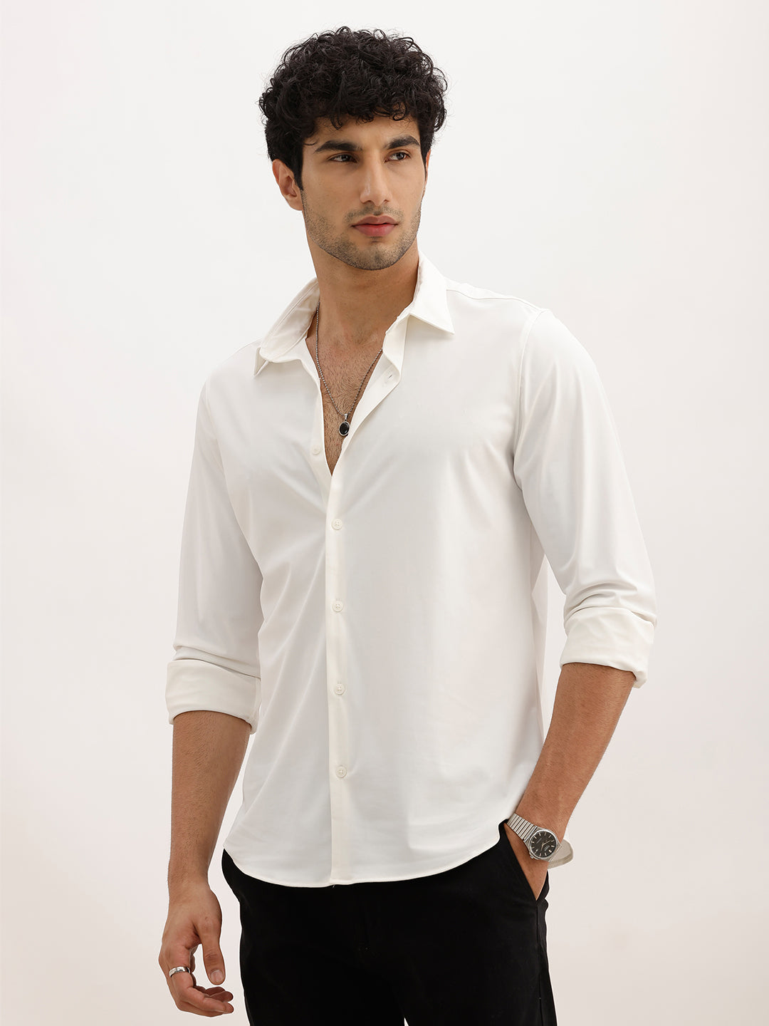 Solid Slim Fit Performance Stretch Shirt | White