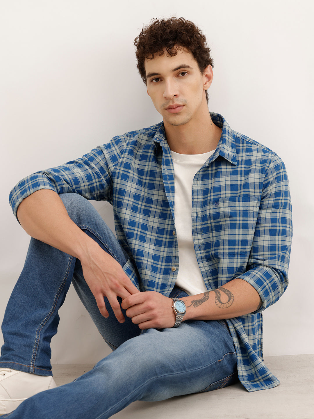 Regular Fit Full Sleeve Checkered Shirt | Blue