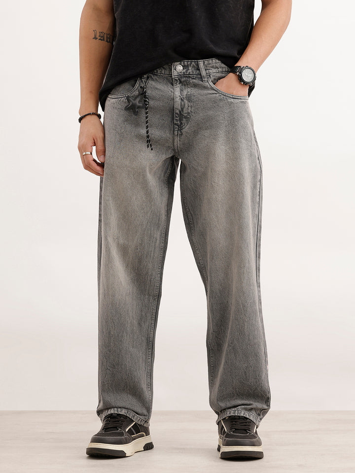 Loose Fit Faded Denim Jeans  | Grey