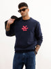 Comfort Fit Placement Printed Sweatshirt | Navy Blue