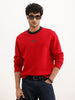 Solid Contrast Collar Placement Printed Sweatshirt | Red