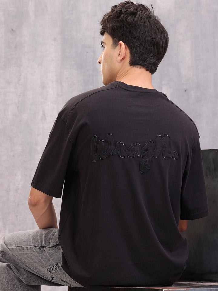 Casual Oversized Fit T-shirt With Tonal Embroidery At Back | Black