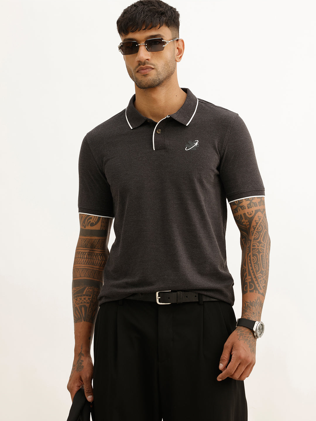 Slim Fit Tipping Copllar Polo T-Shirt | Dark Grey