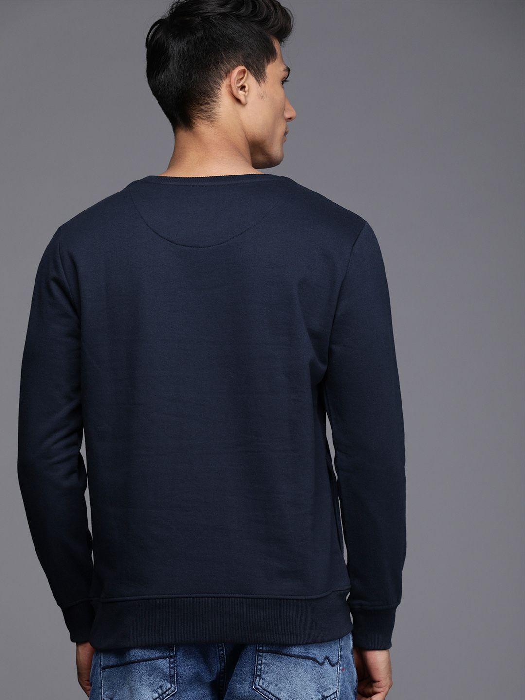 Navy Blue Wrogn Print Slim Fit Sweatshirt