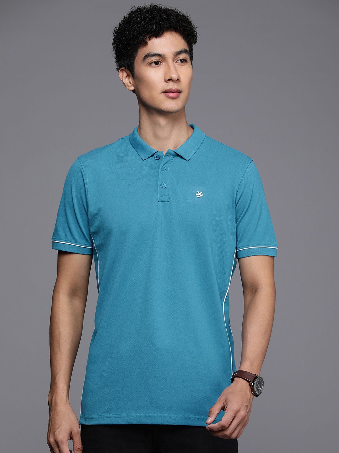 Blue Lined Polo Collar T-Shirt