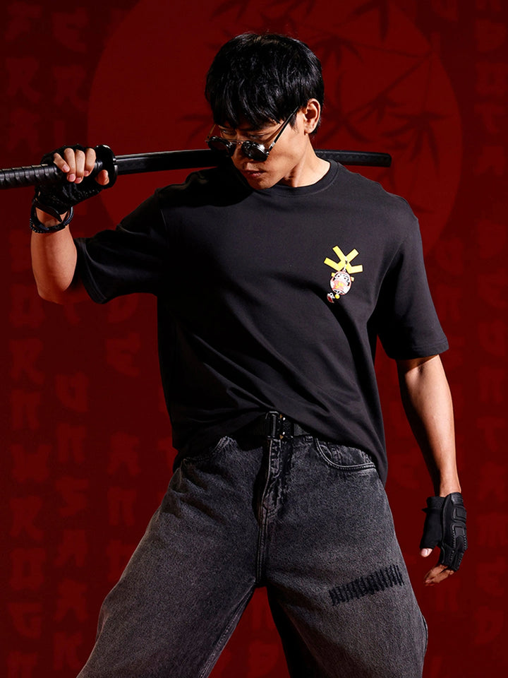 Men’s bold chest print oversized T-shirt | Black