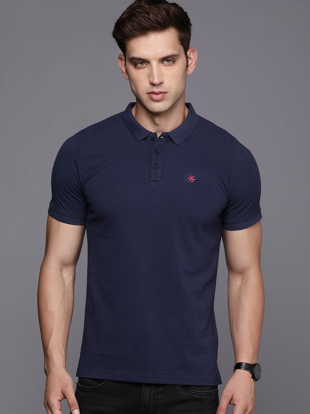 Basic Navy Polo Collar T-Shirt