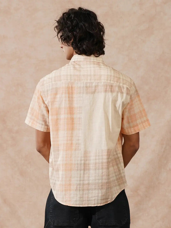 Printed Patchwork Shirt | Peach