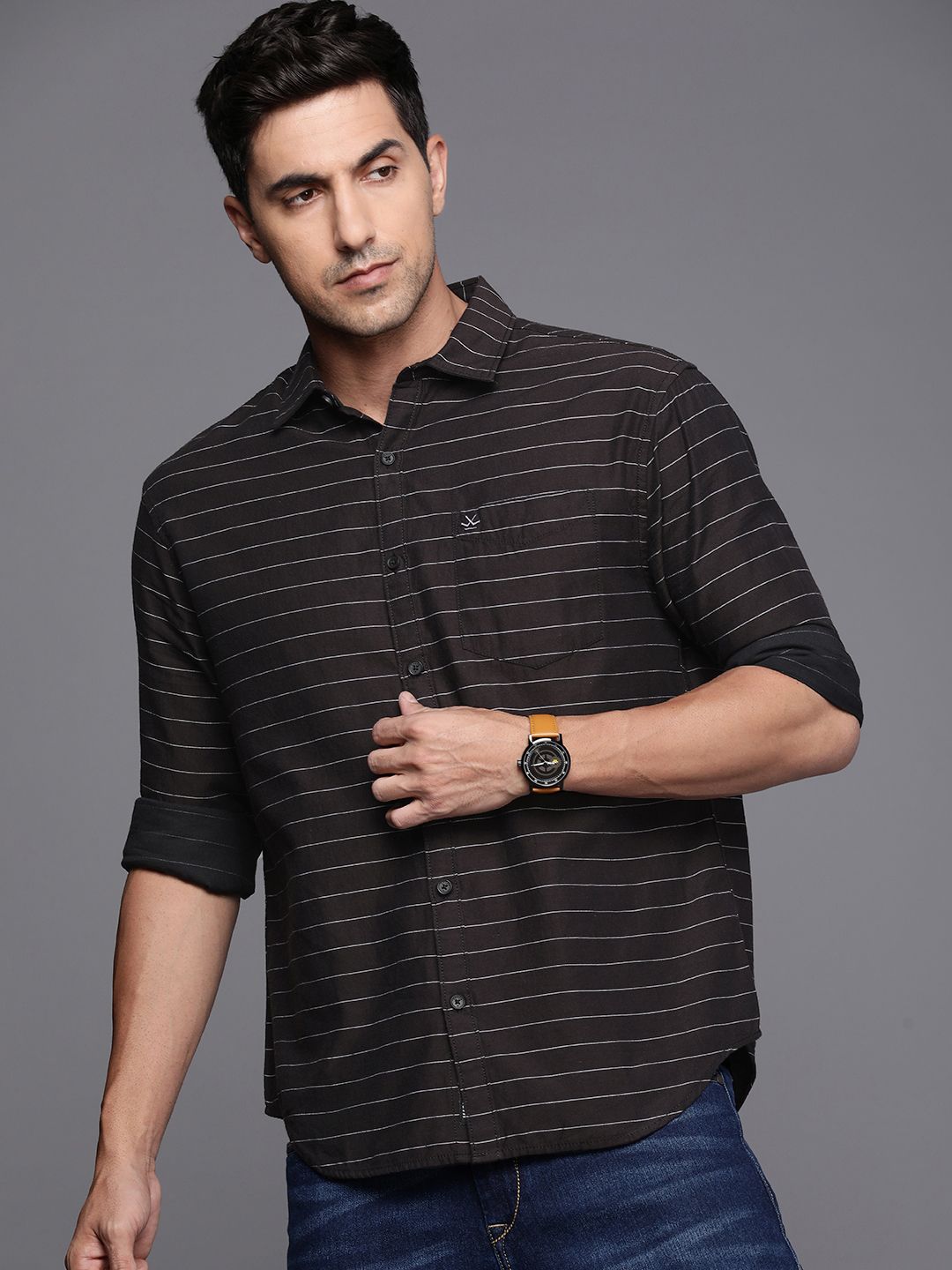 Dark Brown Striped Shirt