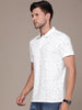 White Geometric Print Polo T-Shirt