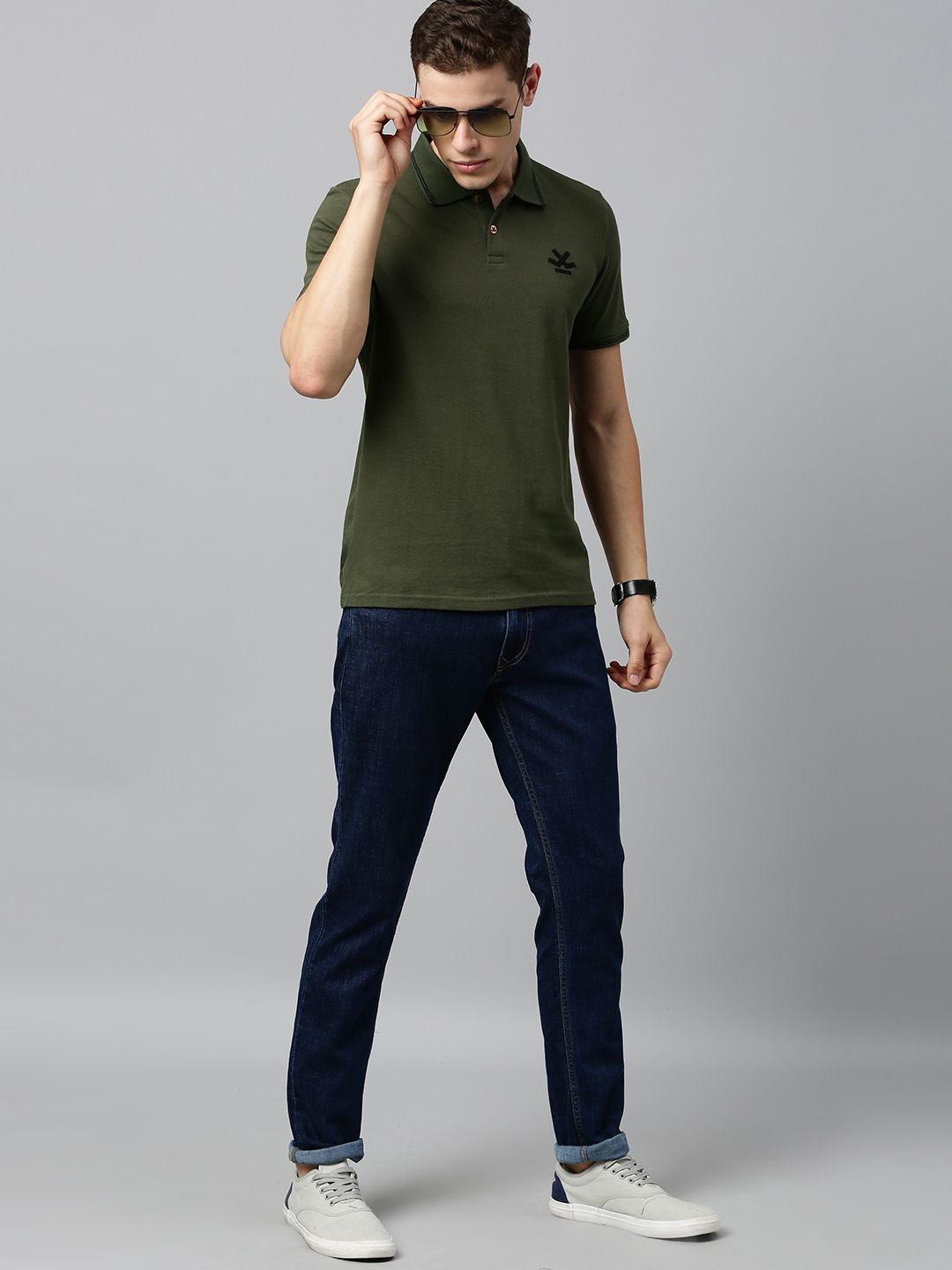 Olive Green Solid Cotton Polo T-Shirt