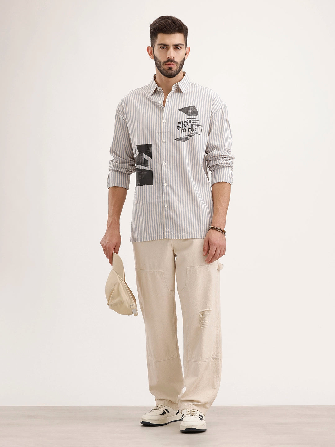 Oversized Fit Placement Printed Shirt | Light Blue