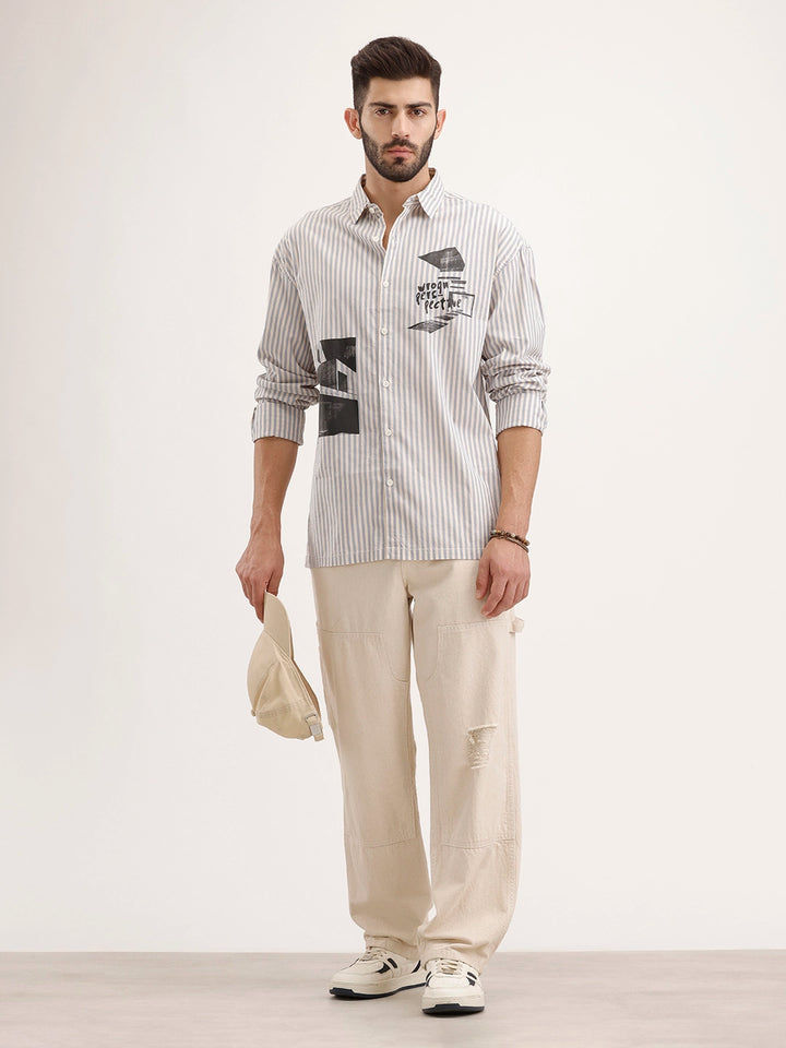 Oversized Fit Placement Printed Shirt | Light Blue