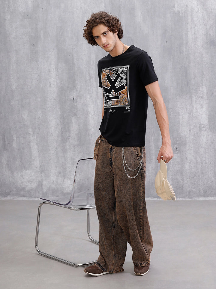 Bandana Logo Printed Slim Fit T-Shirt | Black
