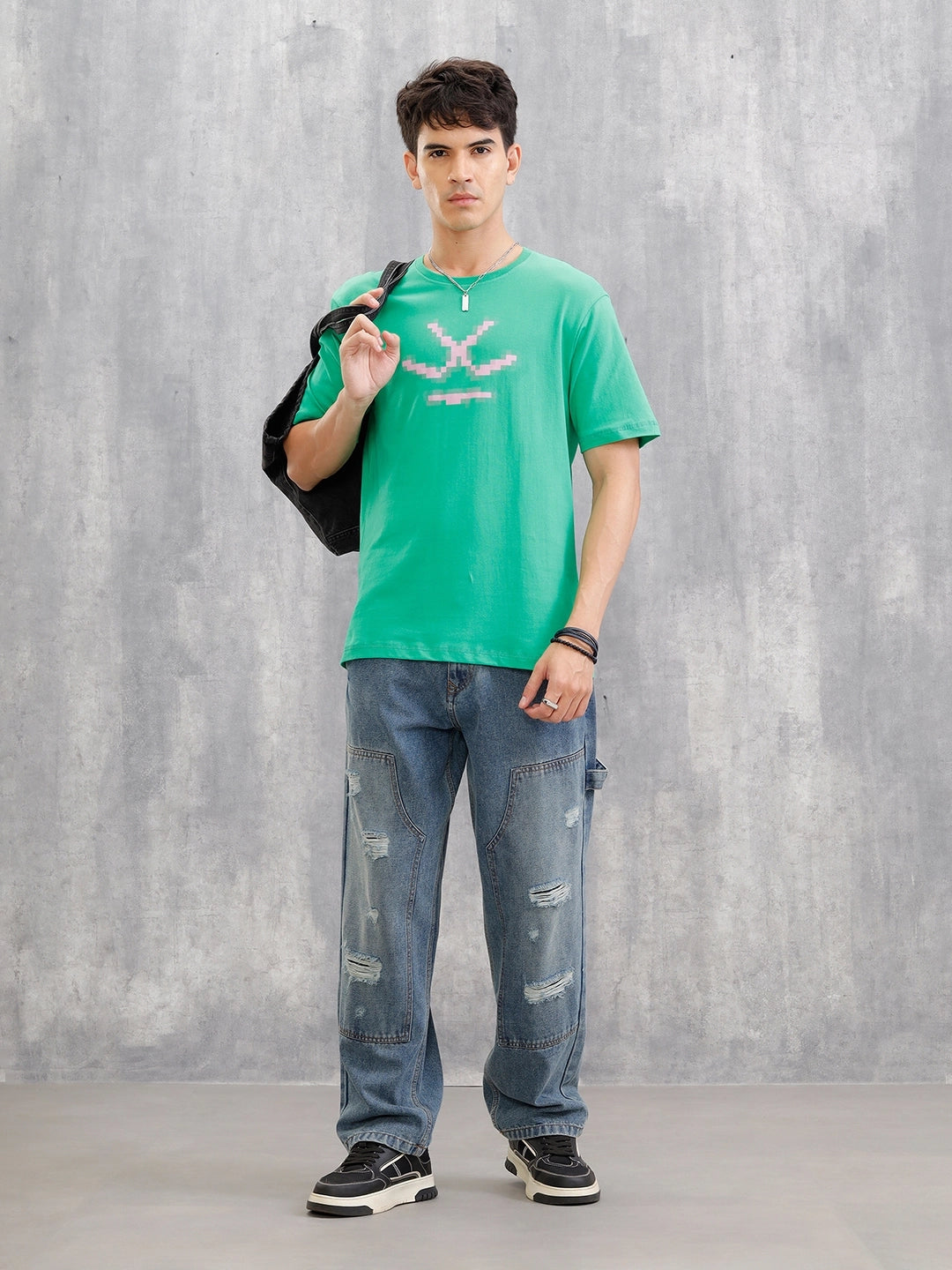 Placement Patchwork Oversized T-Shirt | Green