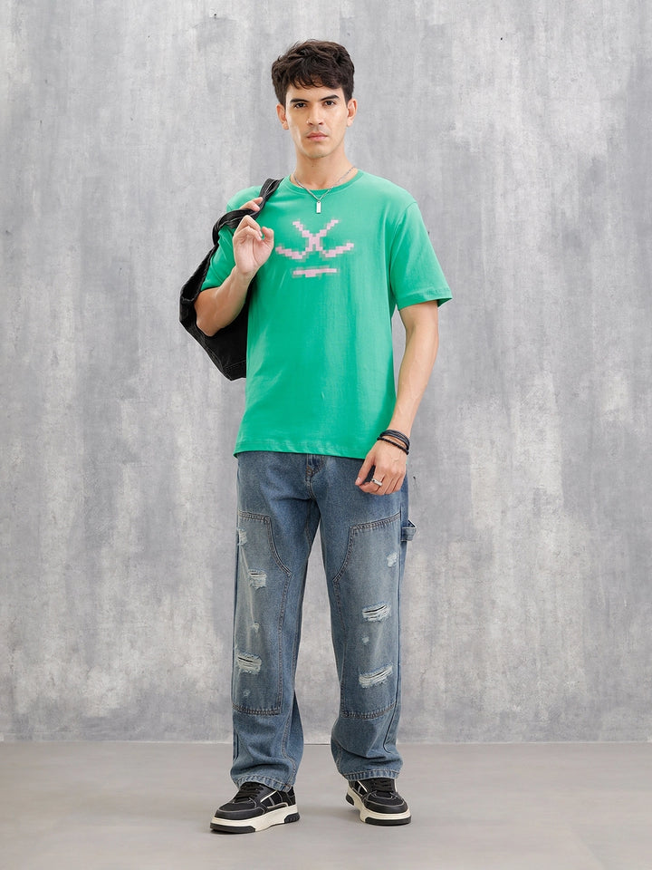 Placement Patchwork Oversized T-Shirt | Green