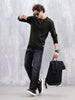 Men's Typo Printed Slim Fit Pullover | Olive