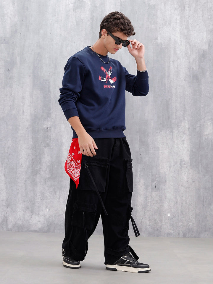 Men's Casual Branded Comfort Fit Sweatshirt  | Navy Blue