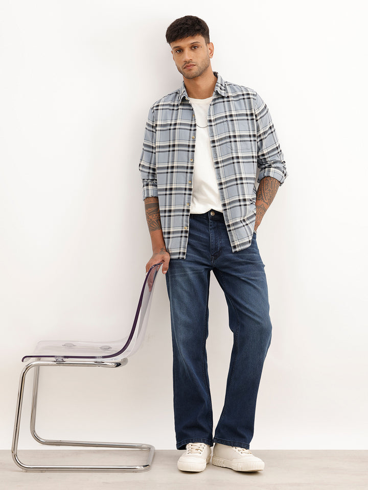 Regular Fit Full Sleeve Checkered Shirt | Light Blue