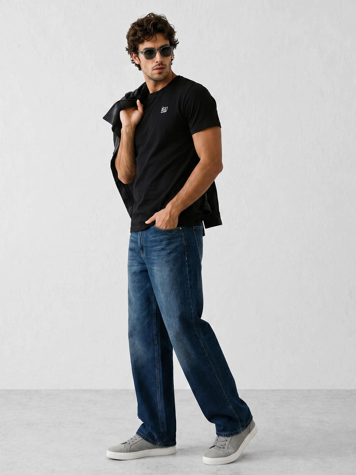 Slim Fit Embroidered Detail T-Shirt | Black