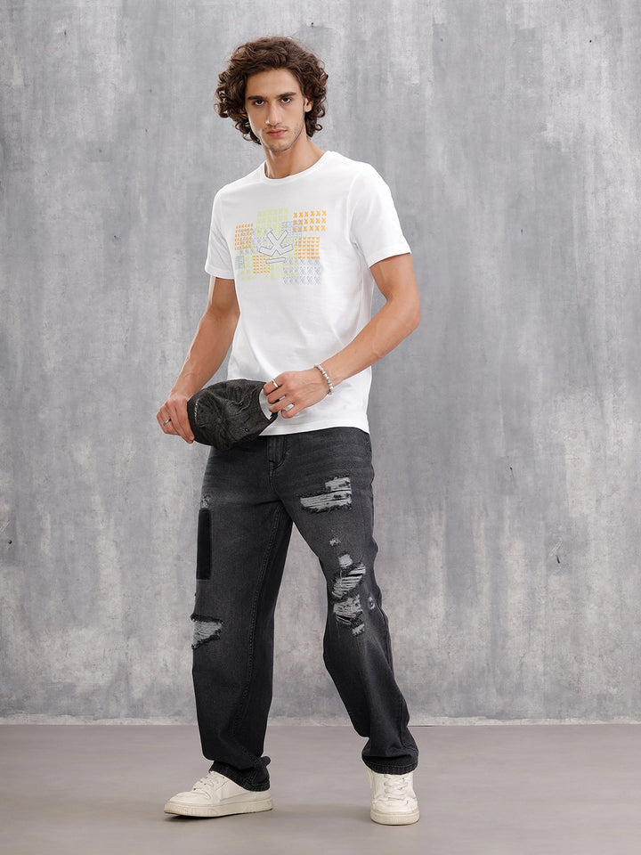 Cross-Stitch Inspired Brand Carrier Crew Neck With Embroidery   | Off White