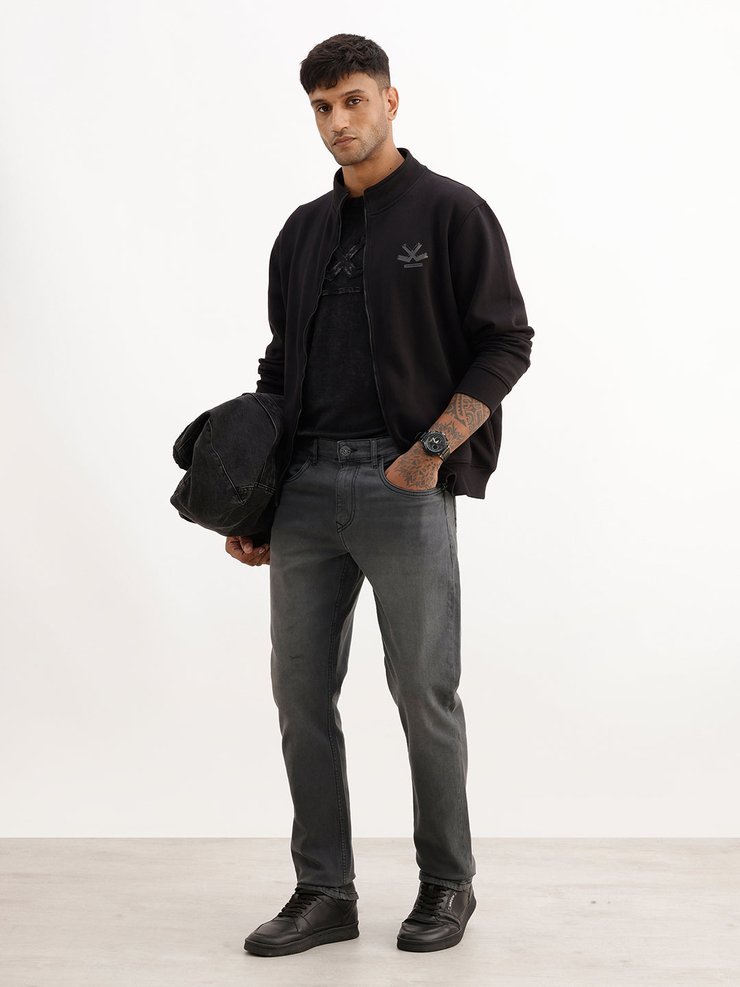 Washed Straight Fit Denim Jeans | Charcoal