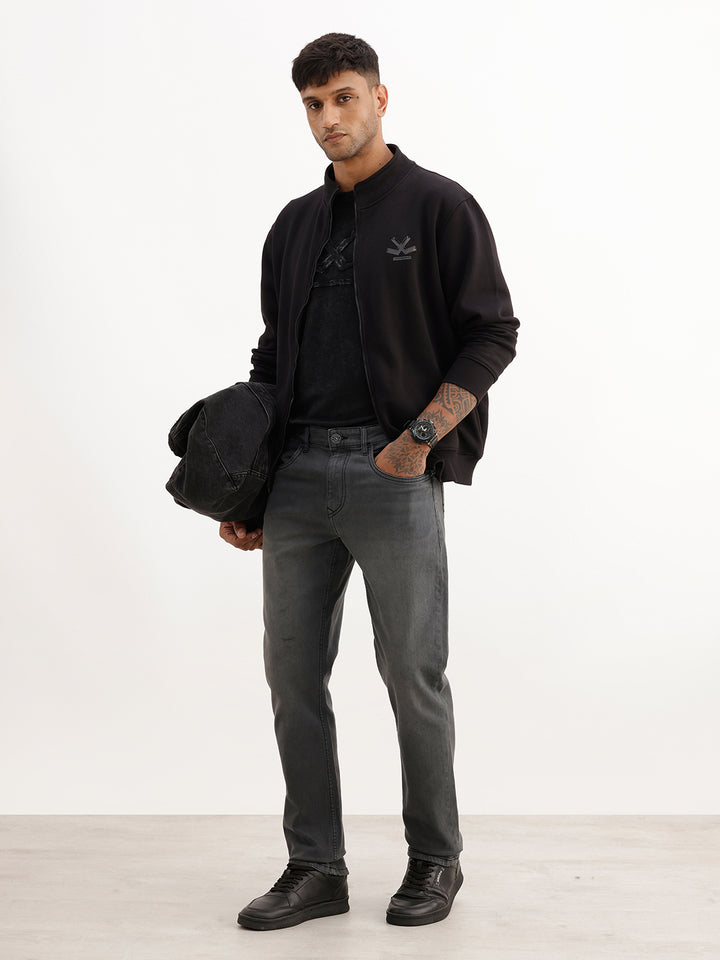 Washed Straight Fit Denim Jeans | Charcoal