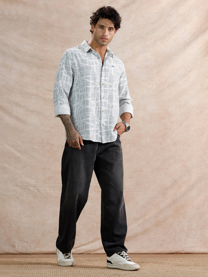 Textured AOP Regular Fit Shirt | Light Blue