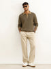 Classic Contrast Collar Knitted T-Shirt | Olive