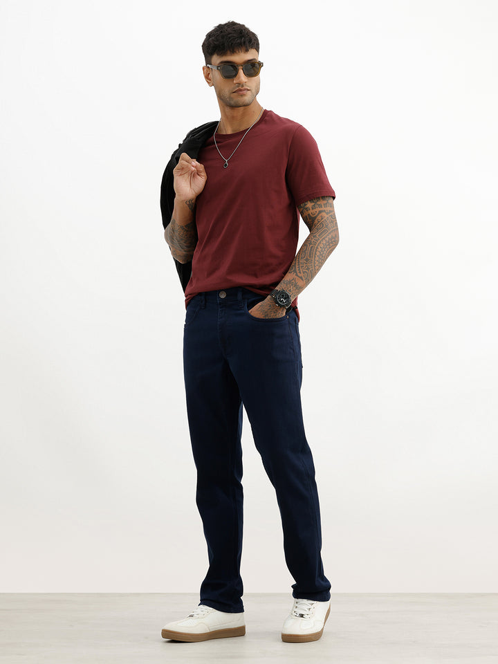 Solid Straight Fit Denim Jeans | Dark Blue