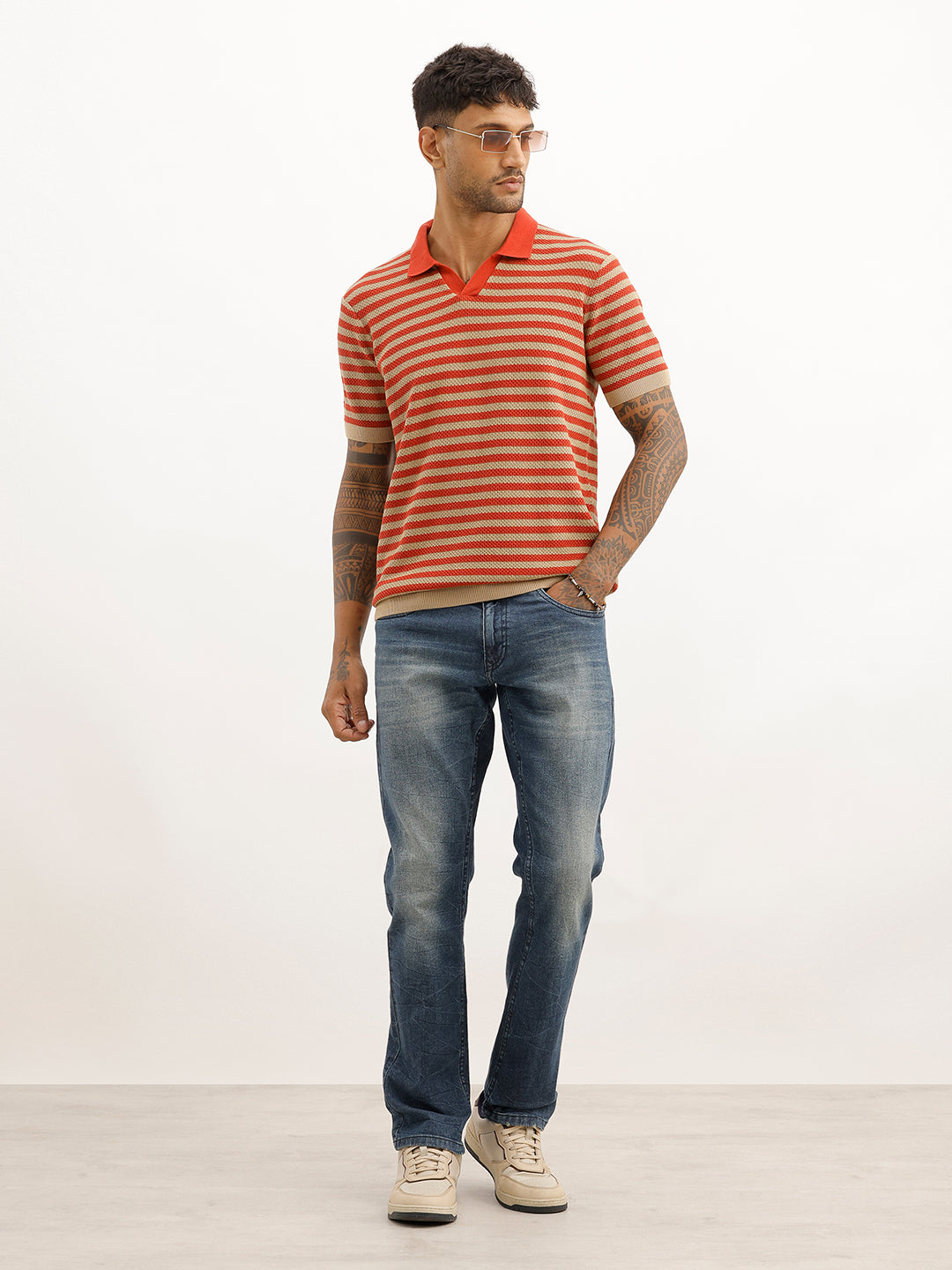 Textured Slim Fit Flatknit Polo T-Shirt | Beige