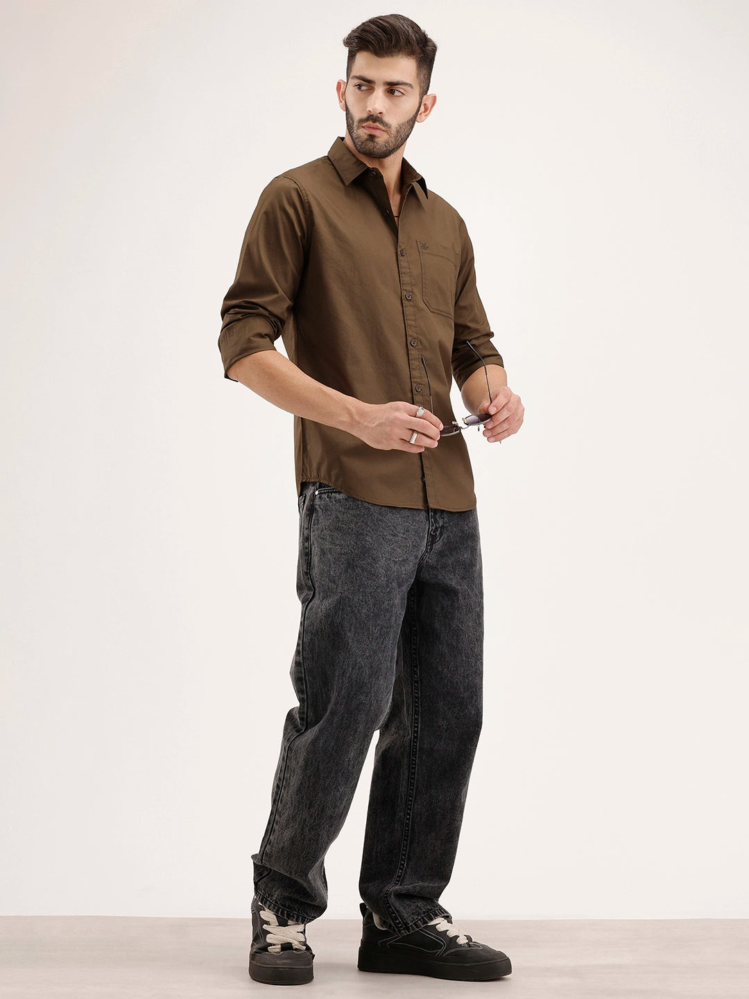 Solid Regular Fit Full Sleeve Shirt | Brown